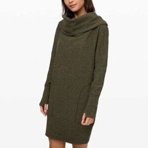 Lululemon Along the Way Sweater Dress Heathered Olive Green Size XS Cowl EUC